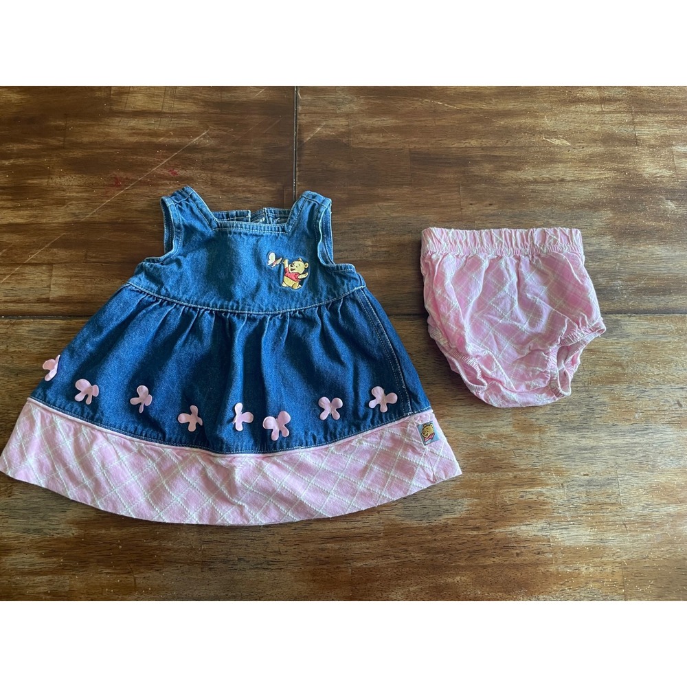 Disney Vintage Baby Winnie the Pooh Denim Dress Set with bloomer 3-6 Months